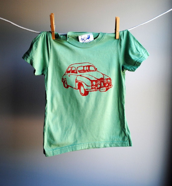 Saab 1972 Car Organic T-Shirt Screen printed with Red ink