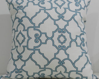New 18x18 inch Designer Handmade Pillow Cases in blue and white trellis