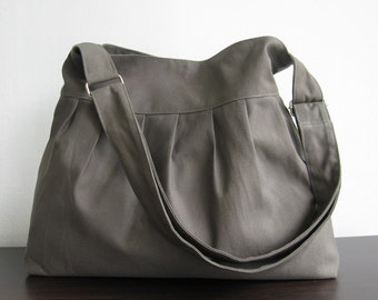 Sale - Grey Canvas All Purpose Pleated Bag - Shoulder bag, Diaper bag, Messenger bag, Tote, Travel bag, Women
