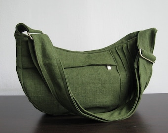 Sale - Green Hemp/Cotton Bag - Shoulder bag, Diaper bag, Messenger bag, Tote, Travel bag, Women - SMILEY