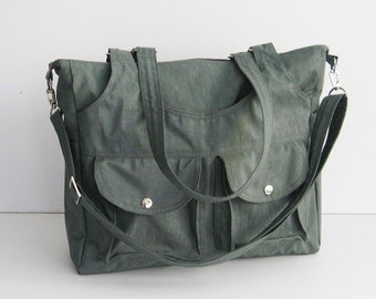 Sale - Grey Water-Resistant Bag - 3 Compartments, messenger bag, crossbody bag, tote, diaper bag, shoulder bag, all purpose