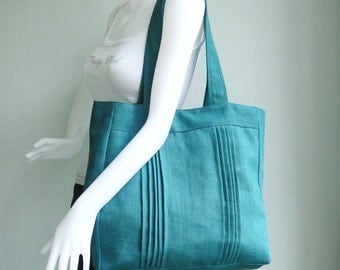 Sale - Teal Hemp/Cotton Tote, carry all, hobo, shoulder bag, laptop, stylish, unique, purse - Simplicity