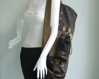 Sale - Yoga Bag - Chocolate/Khaki Water-Resistant Nylon - Unisex, messenger bag, gym bag, travel bag