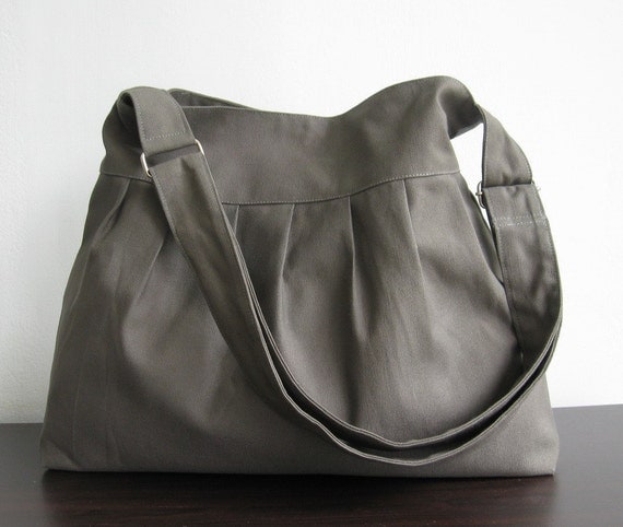 Sale Grey Canvas All Purpose Pleated Bag Shoulder bag