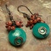 Red Labordorite and Lampwork Copper Cluster Dangle Earrings
