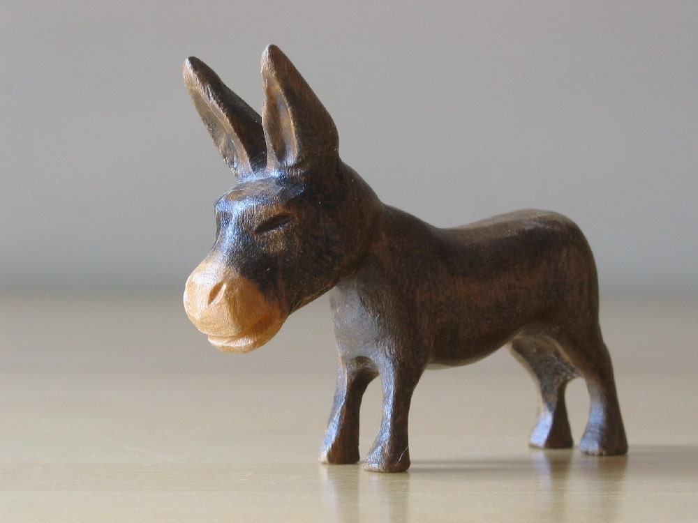 Vintage Hard Carved Wooden Donkey / Burrow Figurine