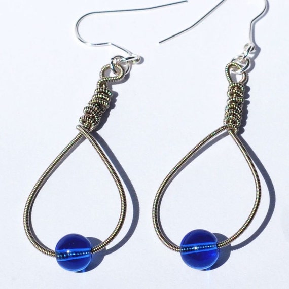Guitar String Jewelry Blue Loop Upcycled Earrings