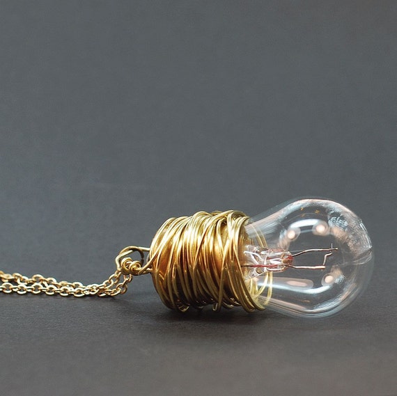 Steampunk Necklace- Brass Upcycled Light Bulb Necklace Steampunk Jewelry 