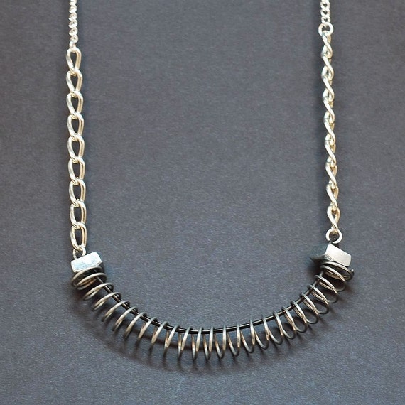 Hardware Industrial Necklace Silver Spring & Chain Found