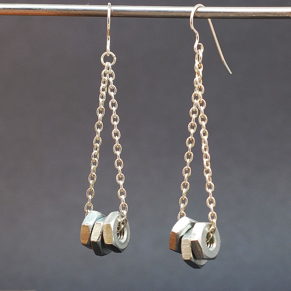 Hardware & Chain Earrings Silver Upcycled Found Object