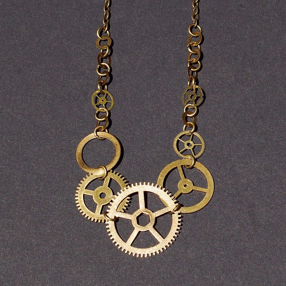 steampunk jewelry clock gears necklace