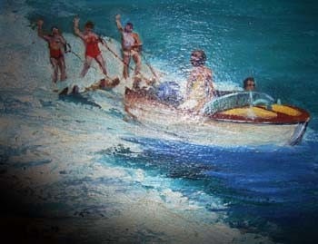 Vintage Original Painting Water Skiing Art Signed by eyeformodern