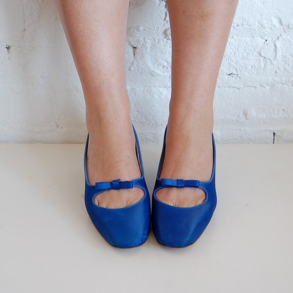 blue satin mary jane heels us 7.5/us 38