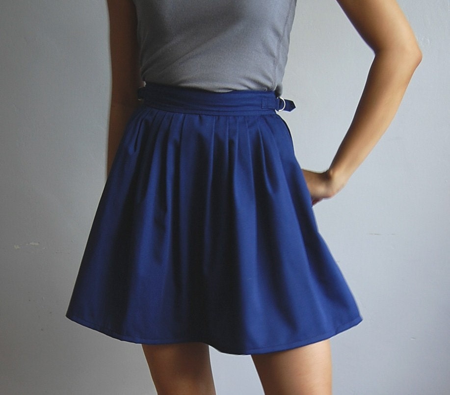 Vintage ROYAL blue high waist mini skirt.