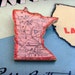 MINNESOTA Brooch - Lapel Pin / Upcycled Antique 1915 Wood Jigsaw Puzzle Map Piece / Wearable History Pin / Light Red Brooch / OOAK