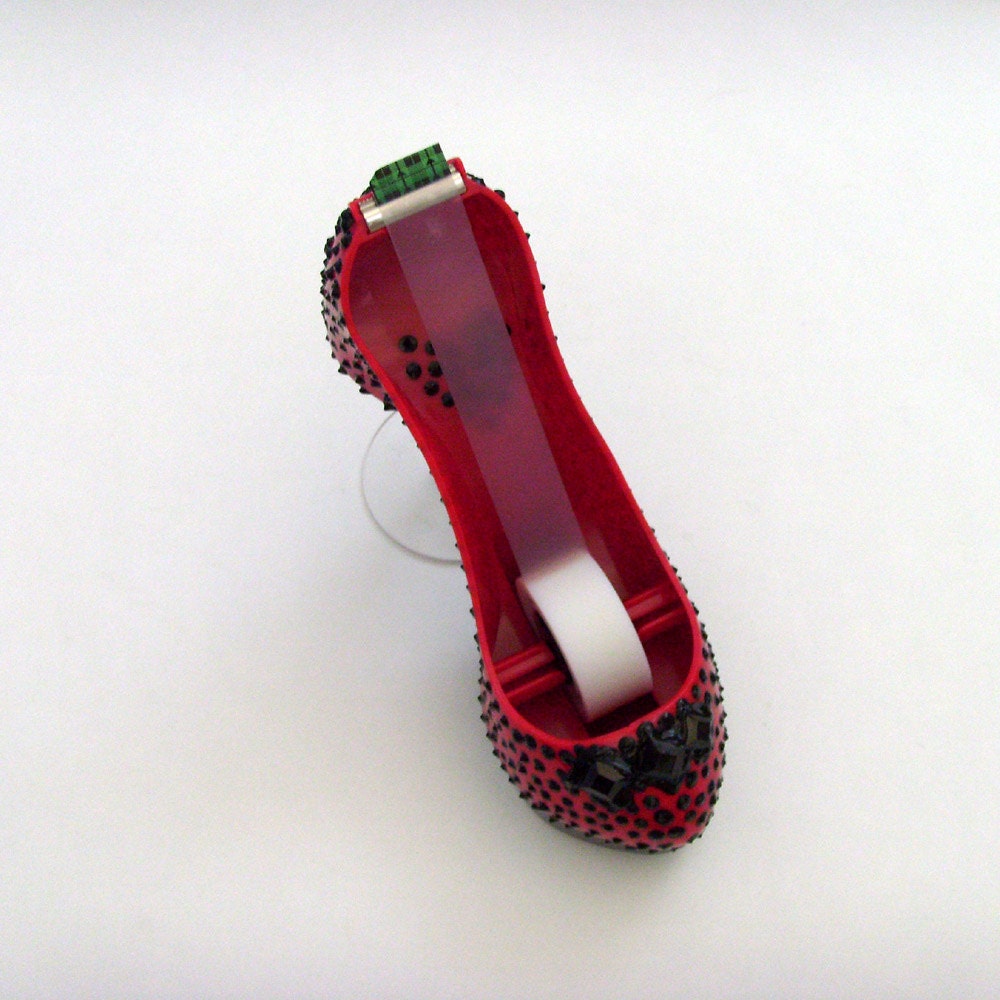 Stiletto Shoe Tape Dispenser / Black Polka Dots on Red