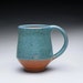 pottery mug - coffee cup with emerald green and orange shino glazes