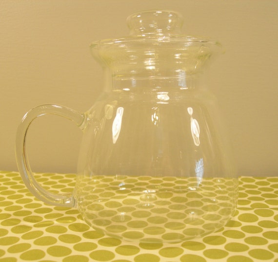 Small Vintage Glass Pitcher with Lid by vintagemonkey on Etsy