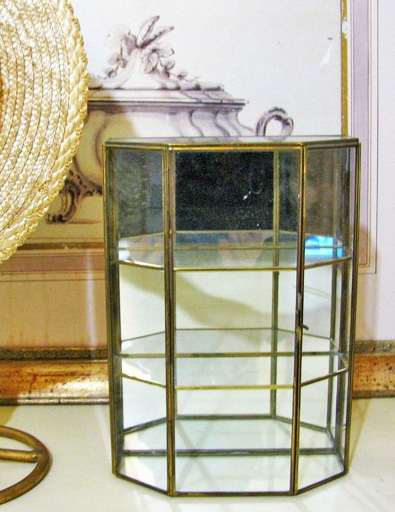 vintage glass brass display case by marykaiserstreasures on Etsy
