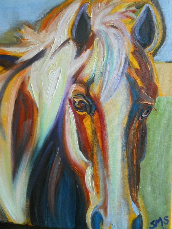 Items similar to Colorful Original Horse Oil Painting on Etsy