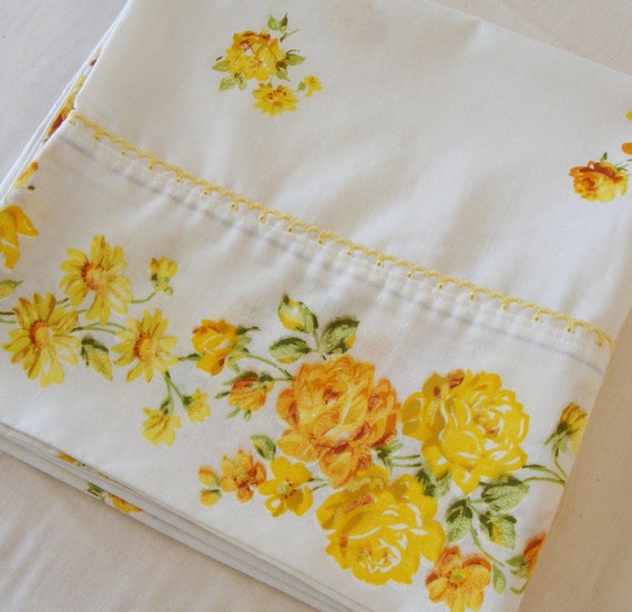 Vintage King Size Pillowcase Yellow Floral