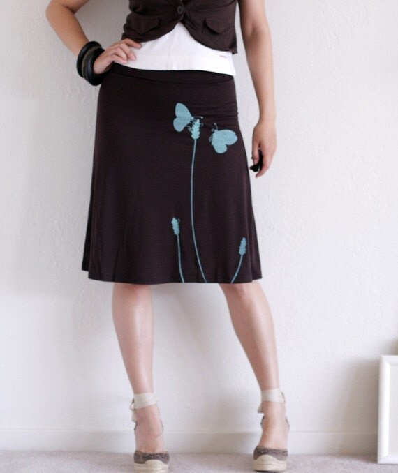 Summer Fashion . A line Knee Length Brown Skirt . Summer skirt