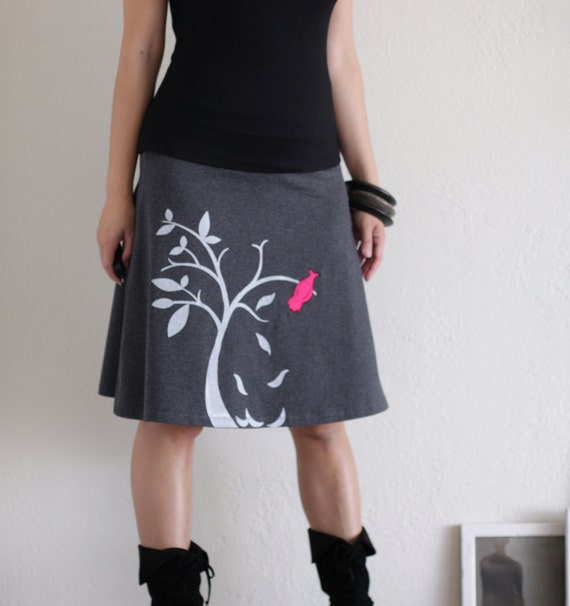 Cotton Skirt size S . Handmade appliqué cotton A-line skirt