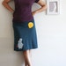 Happy hippopotamos on size Small Teal Blue Knee Length Skirt