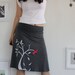 Grey knee length Skirt . Jersey maternity skirt -The bird and the falling leaves - size Large