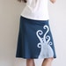 Teal blue knee length A line Skirt . Jersey maternity plus size skirt - Giant Octopus - size Small