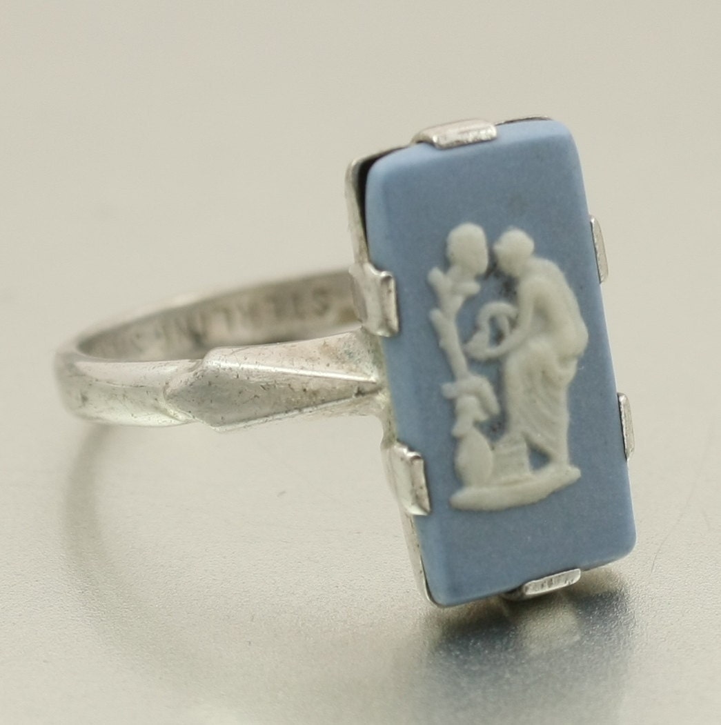 Vintage Wedgwood Wedgewood Cameo Ring Blue Jasper Sterling