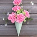 Wall Pocket with Pink Realistic Artificial Peonies - Alternative Door Wreath - Mint Green Cone Holder