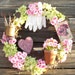 Gardener Gift - Silk Floral Round Wreath - Pink Heart, Clay Pot and Tin Pitcher - Spring or Summer Decor