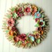 Clothespin Floral Wreath handmade paper flowers Jane Austen text Maps and more OOAK