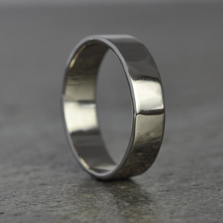 18K White Gold Hand Forged Big Mens 5mm Wedding Band or Ring