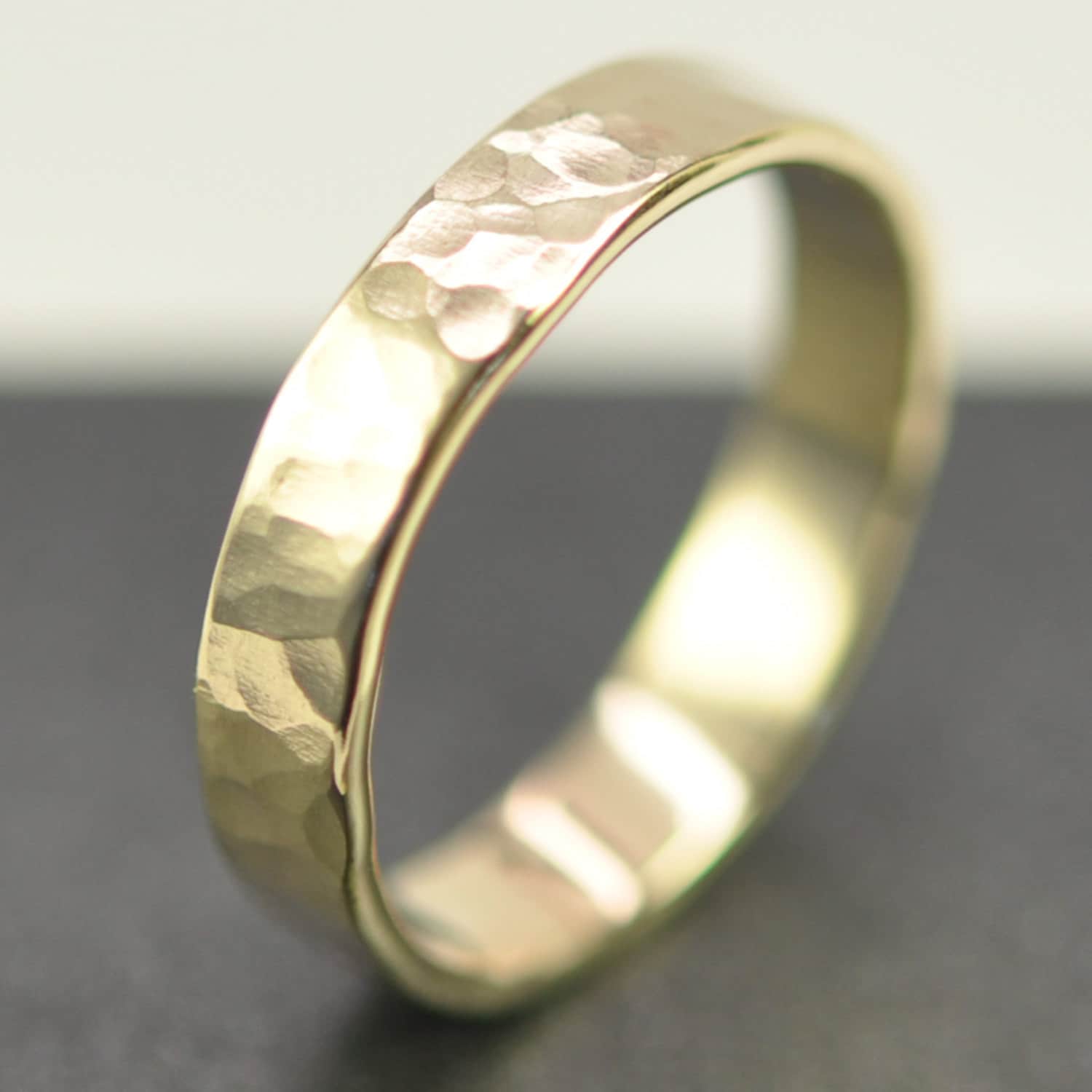 Solid 14K Yellow Gold 4mm Band or Wedding Ring Hammered