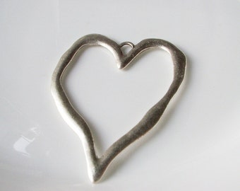 1pc- Matte Silver Plated Heart Pendant-50x60mm-(419-003SP)