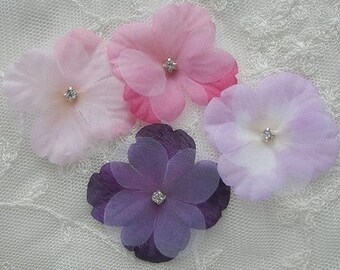 36 pc rhinestone beaded flower applique purple lavender pink baby Hydrangea petals