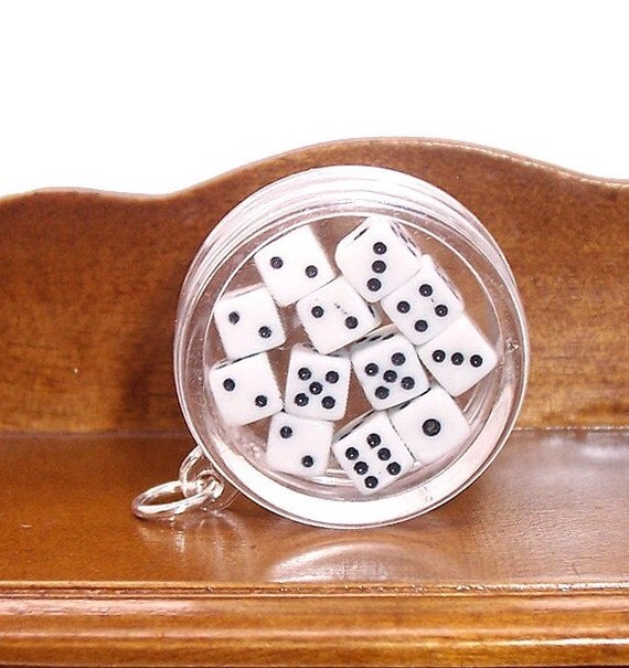 12 Mini DICE in tiny Round Box pendant .. shop closing sale