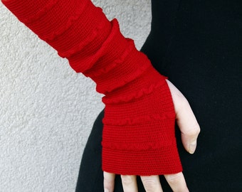 Red Arm Warmers Bracelets fingerless gloves mittens mitaines merino blend wrist warmers Women's Fingerless Gloves Warmers mother's day gift