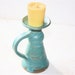 Aqua Stoneware Candlestick with Handle