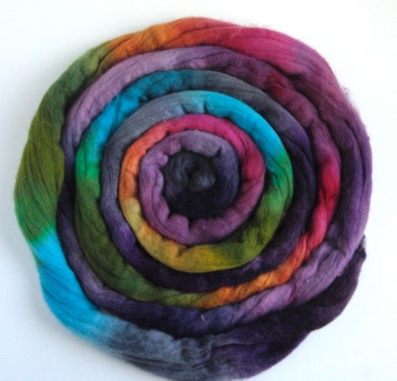 Polwarth/Silk Roving Top Handpainted Spinning or Felting
