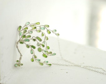 Willow Tree Necklace Sterling Silver, 1st 9th Anniversary Gift Paper Jewelry Apple Mint Jade Green Necklace Tree of Life Weeping Willow Tree