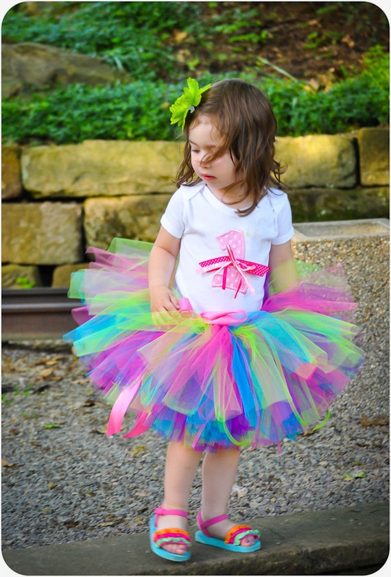 Bright Birthday Tutu Set Toddler Girl Tutu Sewn by TrinitysTutus