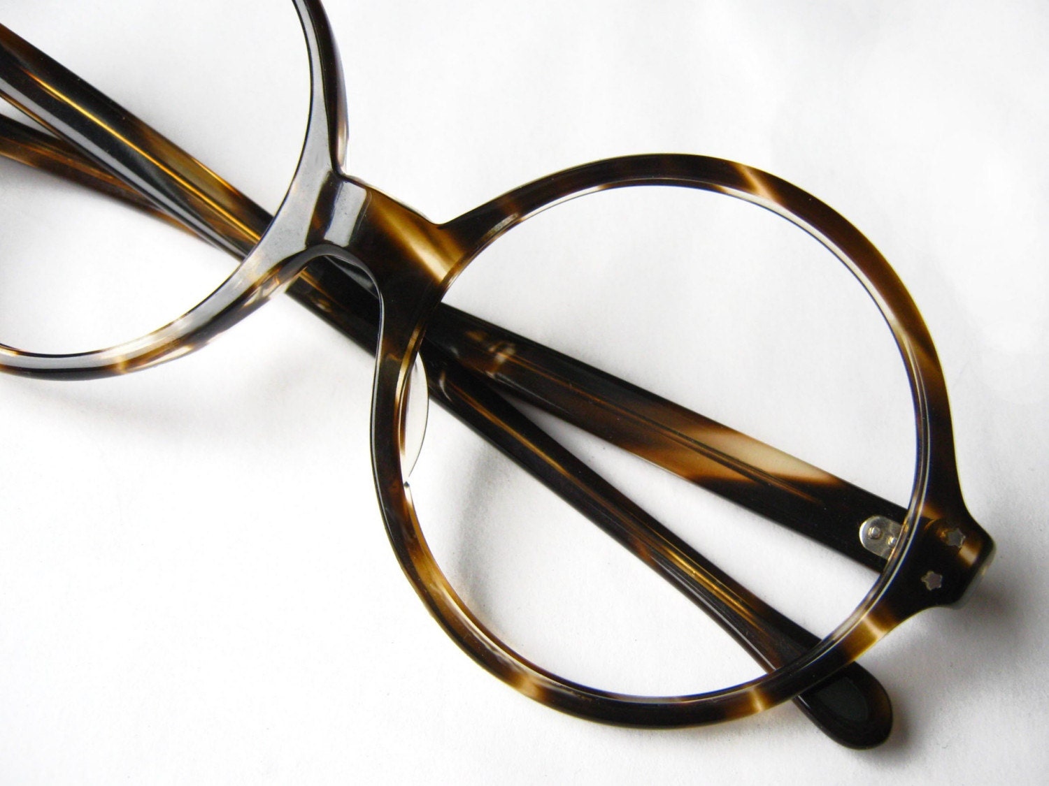 Large Round Vintage Tortoise Eyeglass Frames 1960s 