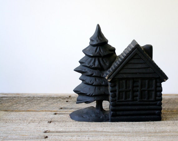 Vintage Cast Iron Door Stop Log Cabin and by shavingkitvintage