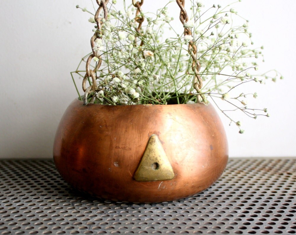 Trio of Vintage Copper Hanging Planters