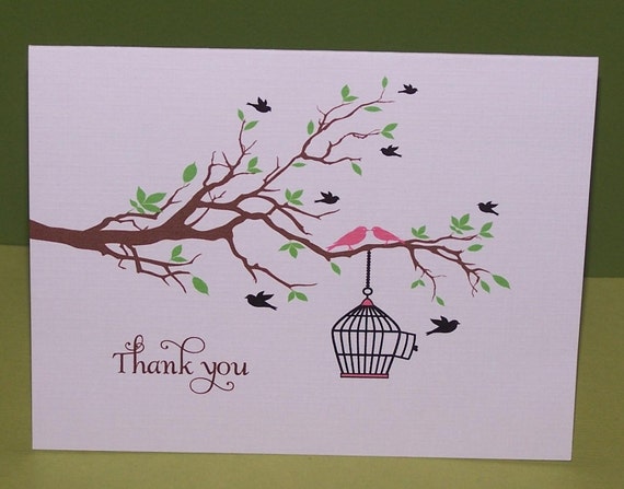 Love bird thank you card, wedding thank you card (set of 10) Il_570xn