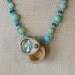 Abalone Shell / Carved Deer Antler Pill Box Turquoise Hemp Necklace -Adjustable Length - Medium Size - OlyTeam