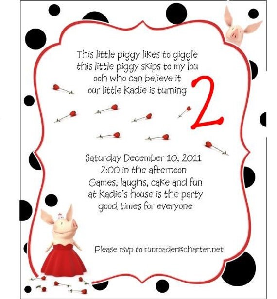 Olivia+Pig+Invitation Olivia the Pig Children Birthday Invitation- Customize for your child ...